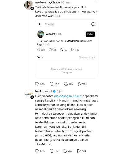 Warganet Serbu Akun Bank Mandiri dengan Komentar Negatif Hingga Senin